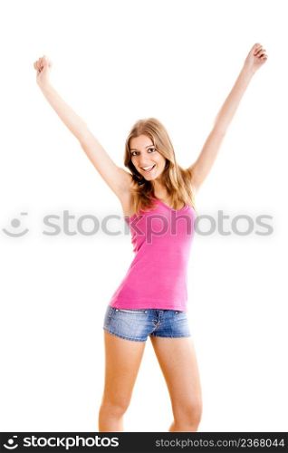 Portrait of a happy young woman isolated on white background