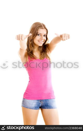 Portrait of a happy young woman isolated on white background