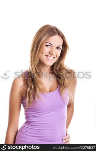 Portrait of a happy young woman isolated over white background