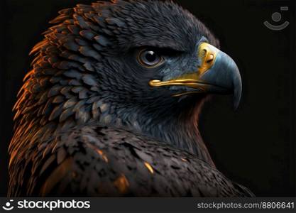 Portrait of a head of a bald eagle on a black