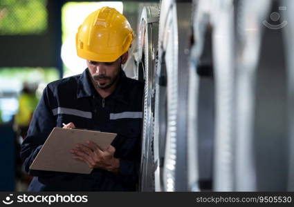 Portrait of a heavy equipment male engineer from a huge industry who came to inspect the metal sheet factory’s machinery.