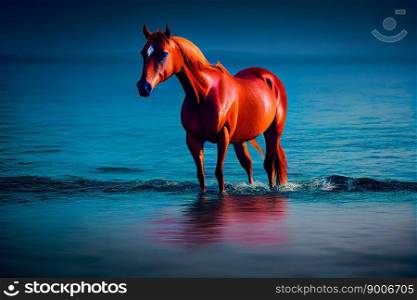  Portrait of a  horse  on a blue sea background.  Ge≠rative AI 