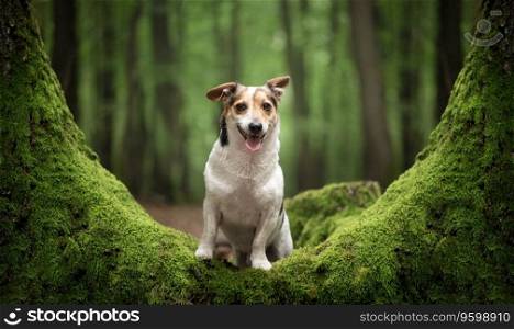 Portrait of a Jack Russell in a fairy forest