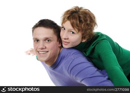 portrait of a joyful young couple. Isolated on white background