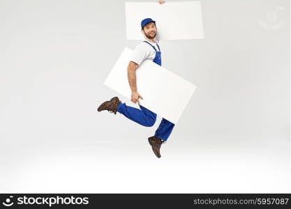 Portrait of a jumping employee