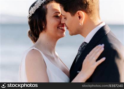 Portrait of a just married couple kissing