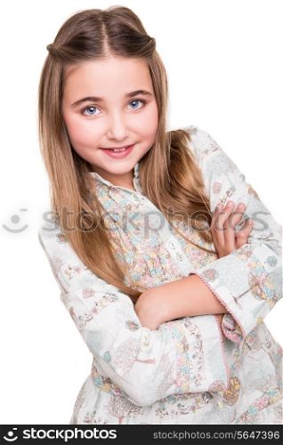 Portrait of a little girl over white background