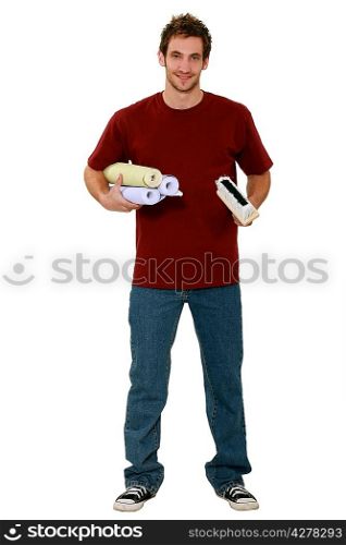 portrait of a man with wallpaper rolls