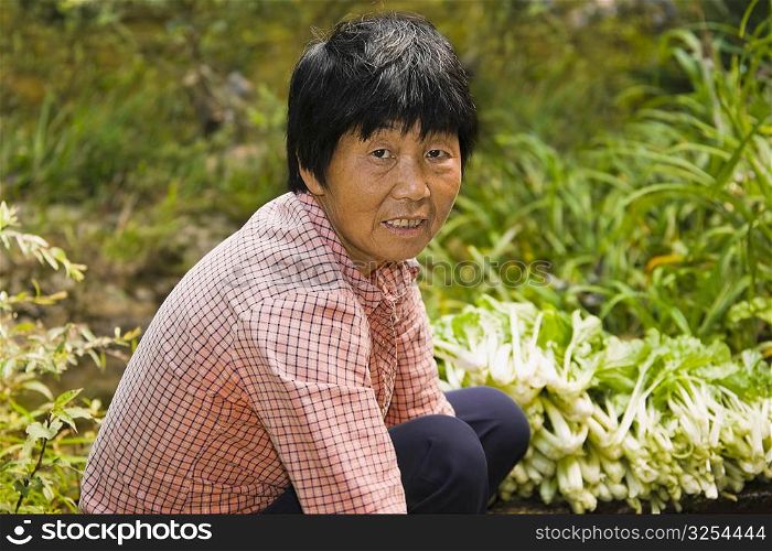 Portrait of a mature woman, Emerald Valley, Huangshan, Anhui Province, China