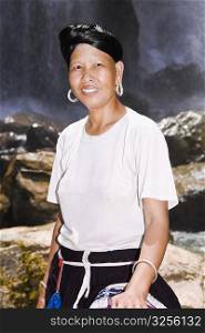 Portrait of a mature woman smiling, Jinkeng Terraced Field, Guangxi Province, China