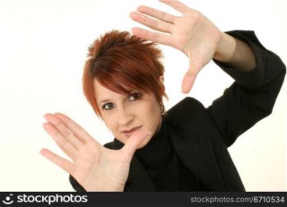 Portrait of a mid adult woman gesturing