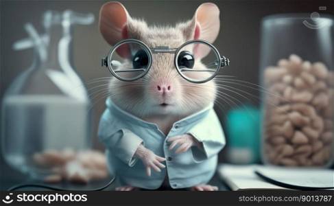 Portrait of a mouse in a doctor medical uniform, generative ai