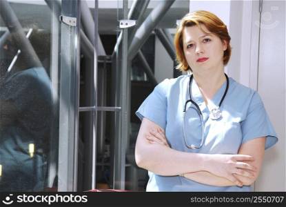 Portrait of a nurse in a hospital looking concerned