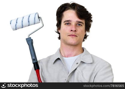 Portrait of a painter holding a paint roller