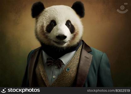 Portrait of a panda dressed in a formal business suit, character, generative ai