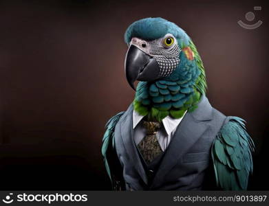 Portrait of a parrot in a business suit, character, generative ai