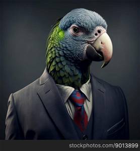 Portrait of a parrot in a business suit, character, generative ai