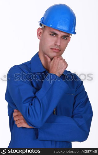 Portrait of a pensive tradesman