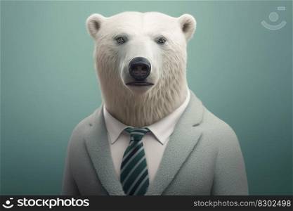 Portrait of a polar bear dressed in a formal business suit, character, generative ai