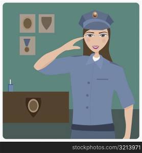 Portrait of a policewoman saluting