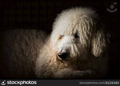 Portrait of a poodle dog on a black background. Neural network AI generated art. Portrait of a poodle dog on a black background. Neural network AI generated