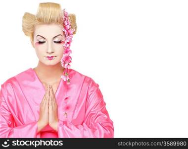 Portrait of a praying geisha