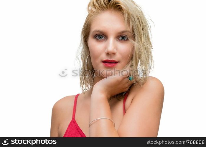 portrait of a pretty blonde with blue eyes