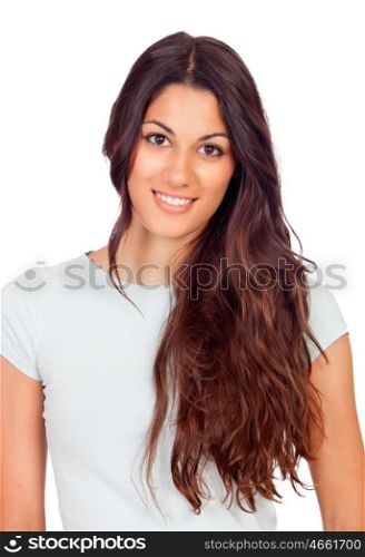Portrait of a pretty brunette girl isolated on a white background