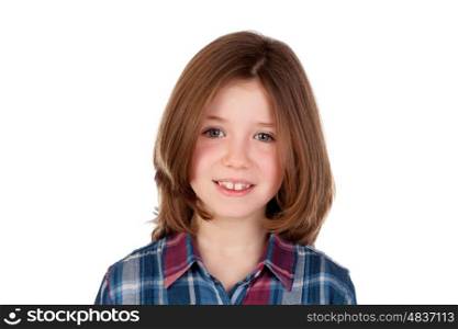 Portrait of a pretty girl with plaid shirt isolated on a white background
