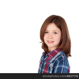 Portrait of a pretty girl with plaid shirt isolated on a white background