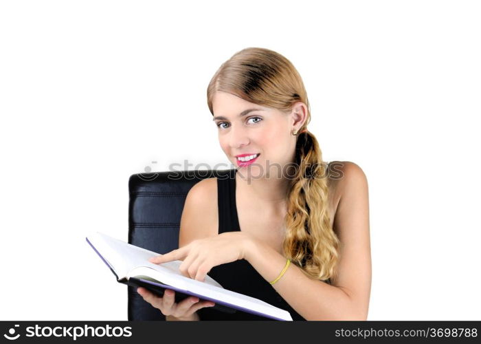 Portrait of a pretty young female reading a book