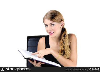 Portrait of a pretty young female reading a book