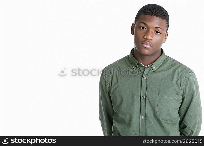 Portrait of a sad African American man over gray background