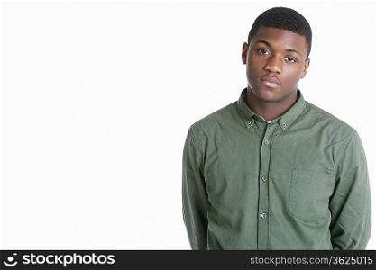 Portrait of a sad African American man over gray background