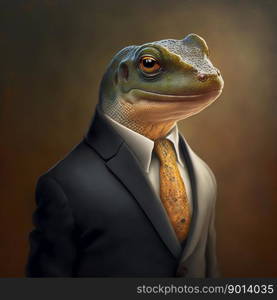 Portrait of a Salamander dressed in a formal business suit, boss, generative ai