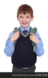 portrait of a schoolboy isolated on white background