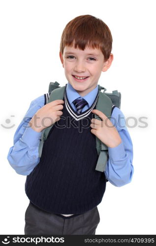 portrait of a schoolboy isolated on white background