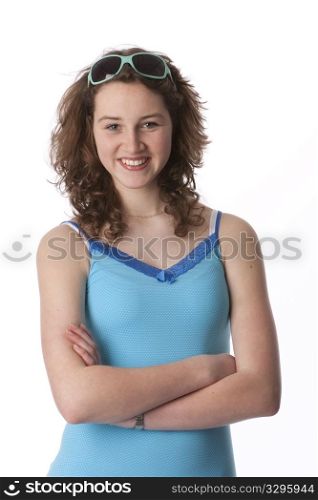 Portrait Of A Self-assured Teenage Girl On White Background