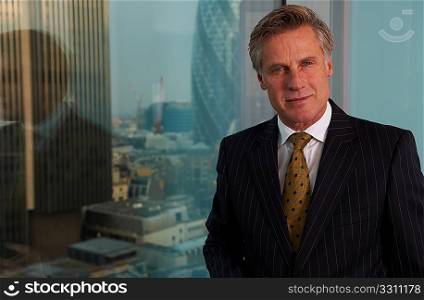 Portrait of a senior executive by a window smiling looking at camera