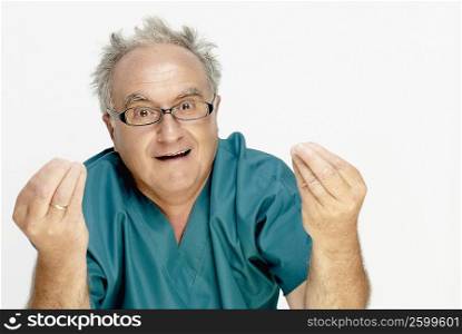 Portrait of a senior man gesturing