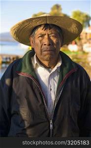 Portrait of a senior man, Janitzio Island, Lake Patzcuaro, Patzcuaro, Michoacan State, Mexico