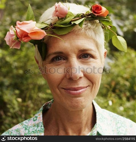 Portrait of a senior woman wearing a flower crown
