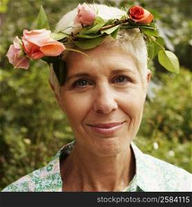 Portrait of a senior woman wearing a flower crown