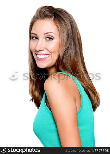 Portrait of a smiling woman - isolated on white