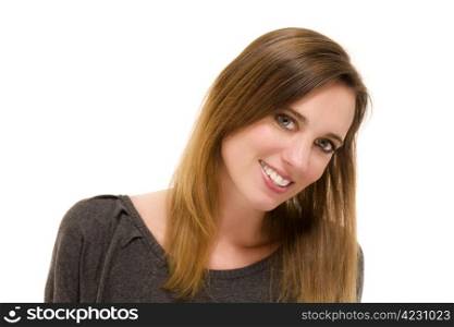 portrait of a smiling woman. portrait of a smiling woman on white background