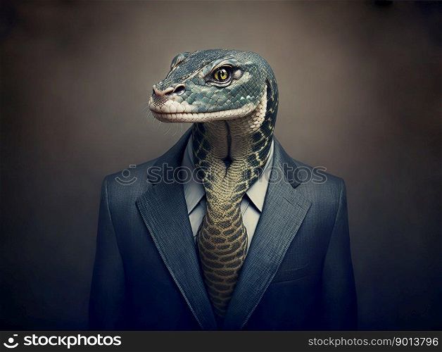 Portrait of a snake dressed in a strict business suit, boss, generative ai