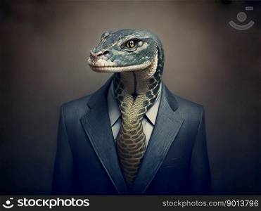Portrait of a snake dressed in a strict business suit, boss, generative ai