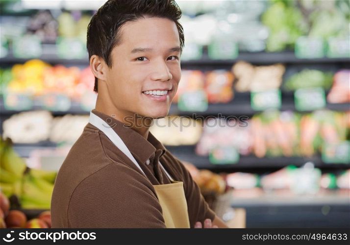Portrait of a supermarket sales assistant