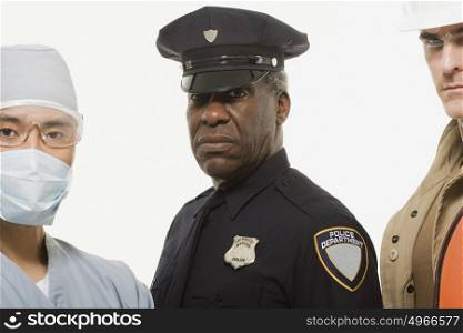 Portrait of a surgeon a police officer a construction worker
