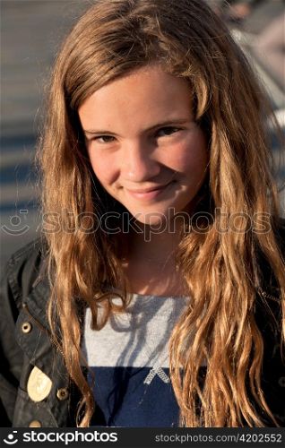 Portrait of a teenage girl smiling, Oslo, Norway